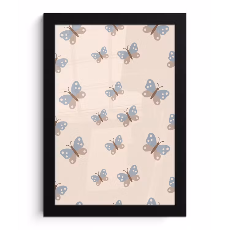 Framed Prints - Insect - Butterfly Pattern - Abstract - Blue - Beige — 1