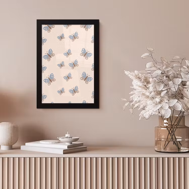 Framed Prints - Insect - Butterfly Pattern - Abstract - Blue - Beige — 5