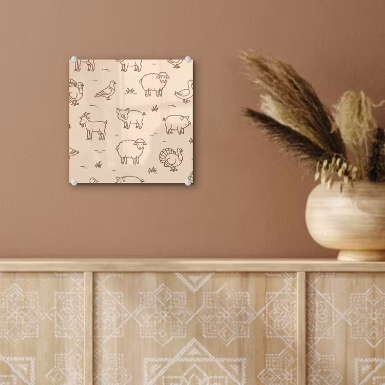 Glass Print - Animals - Pattern - Farm - Minimalist - Beige — 6