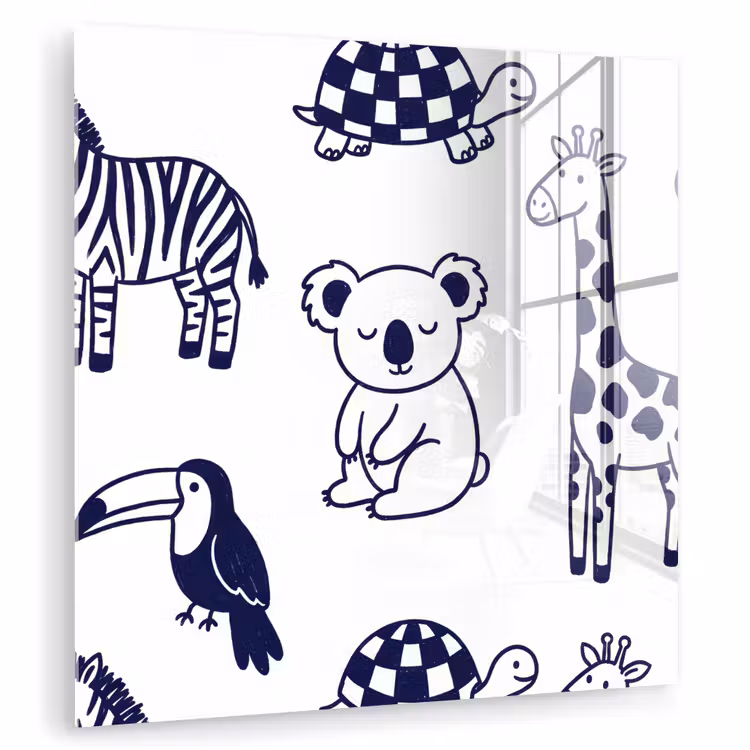 Glass Print - Animals - Pattern - Kids' Room - Graphic - White and Blue — 1