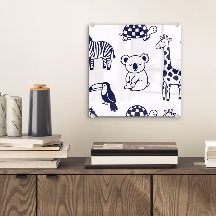 Glass Print - Animals - Pattern - Kids' Room - Graphic - White and Blue — 2