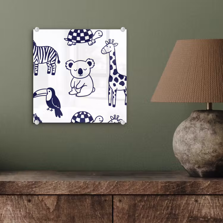 Glass Print - Animals - Pattern - Kids' Room - Graphic - White and Blue — 4