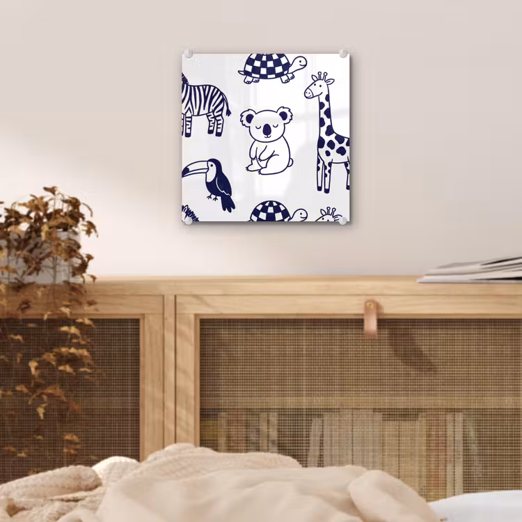 Glass Print - Animals - Pattern - Kids' Room - Graphic - White and Blue — 5