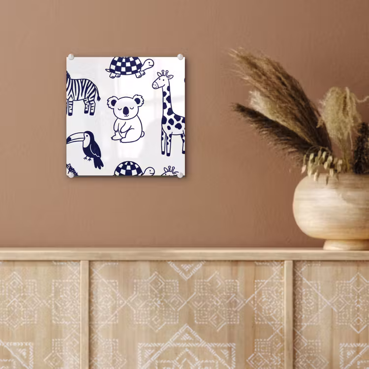 Glass Print - Animals - Pattern - Kids' Room - Graphic - White and Blue — 6