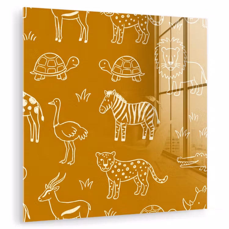 Glass Print - Animals - Safari - Pattern - Childlike - Ochre — 1