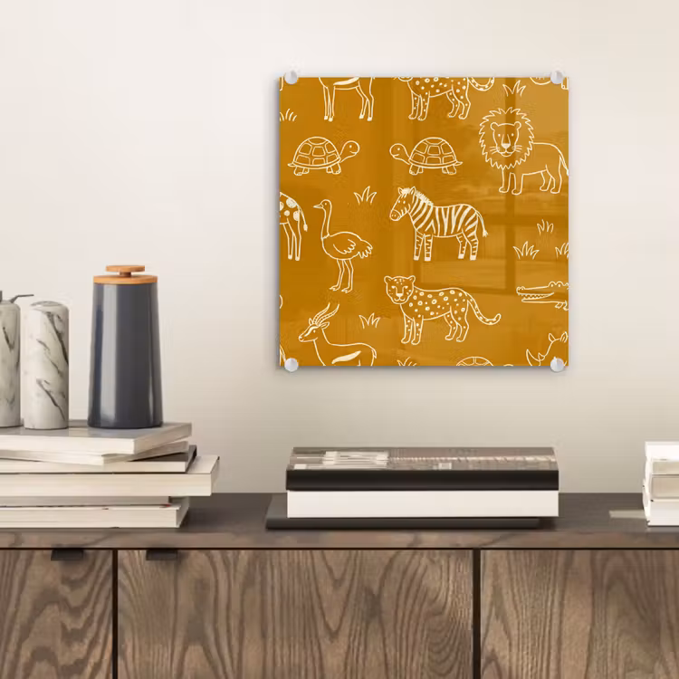 Glass Print - Animals - Safari - Pattern - Childlike - Ochre — 2