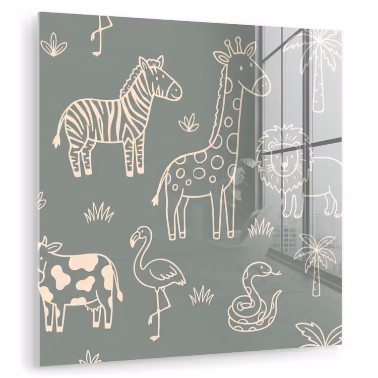 Glass Print - Animals - Safari - Pattern - Illustration - Green — 1