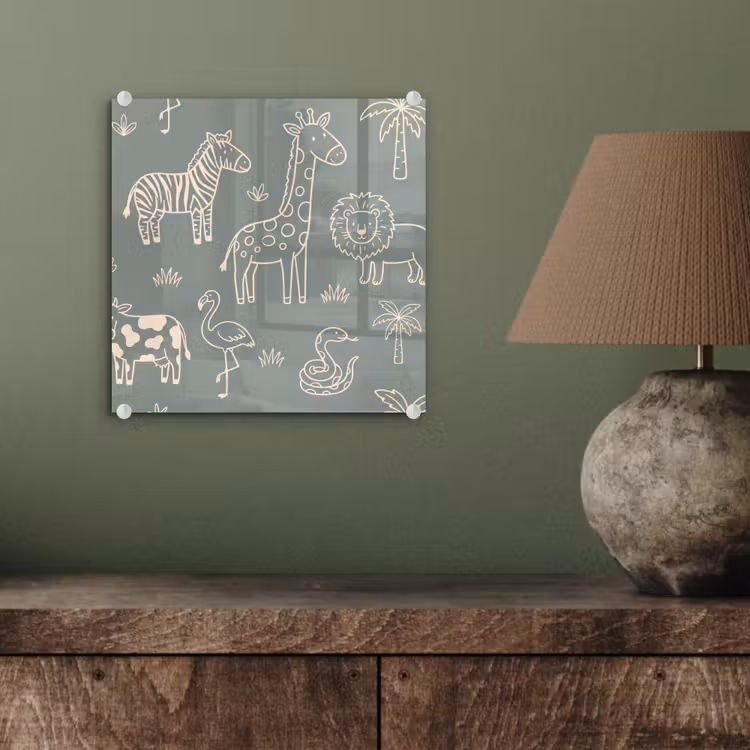 Glass Print - Animals - Safari - Pattern - Illustration - Green — 4