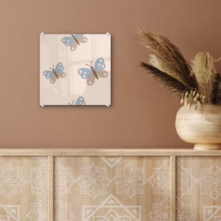 Glass Print - Insect - Butterfly Pattern - Abstract - Blue - Beige — 6