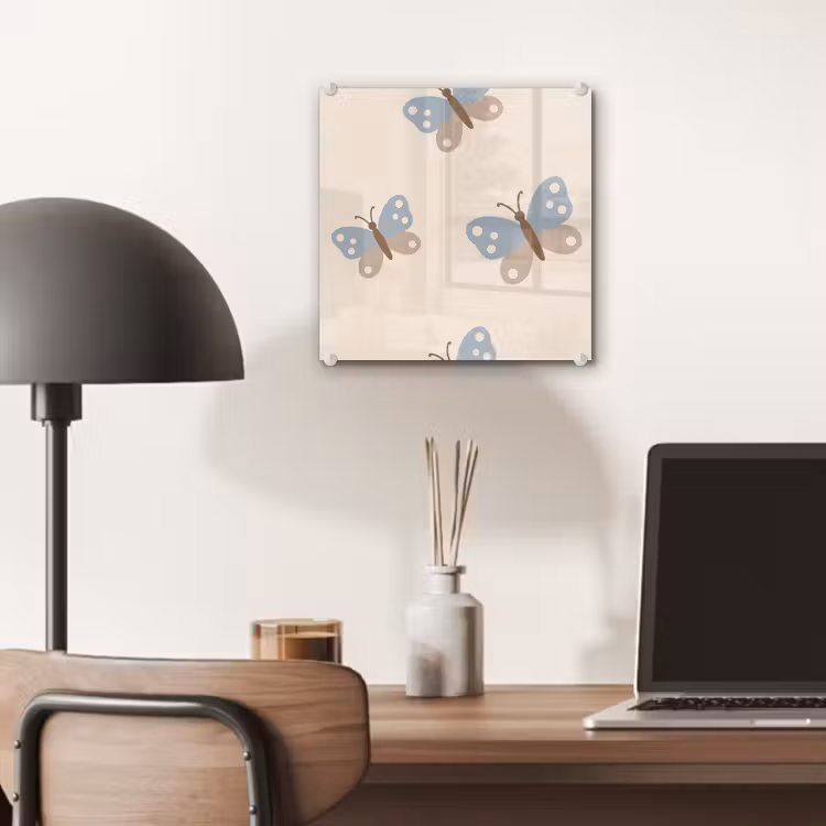 Glass Print - Insect - Butterfly Pattern - Abstract - Blue - Beige — 7