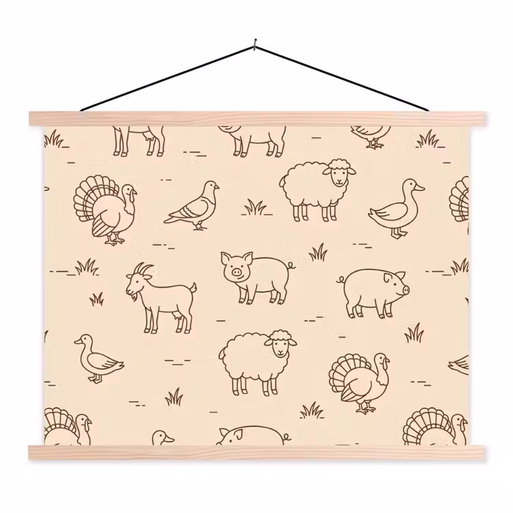 Hanging Poster - Animals - Pattern - Farm - Minimalist - Beige — 1