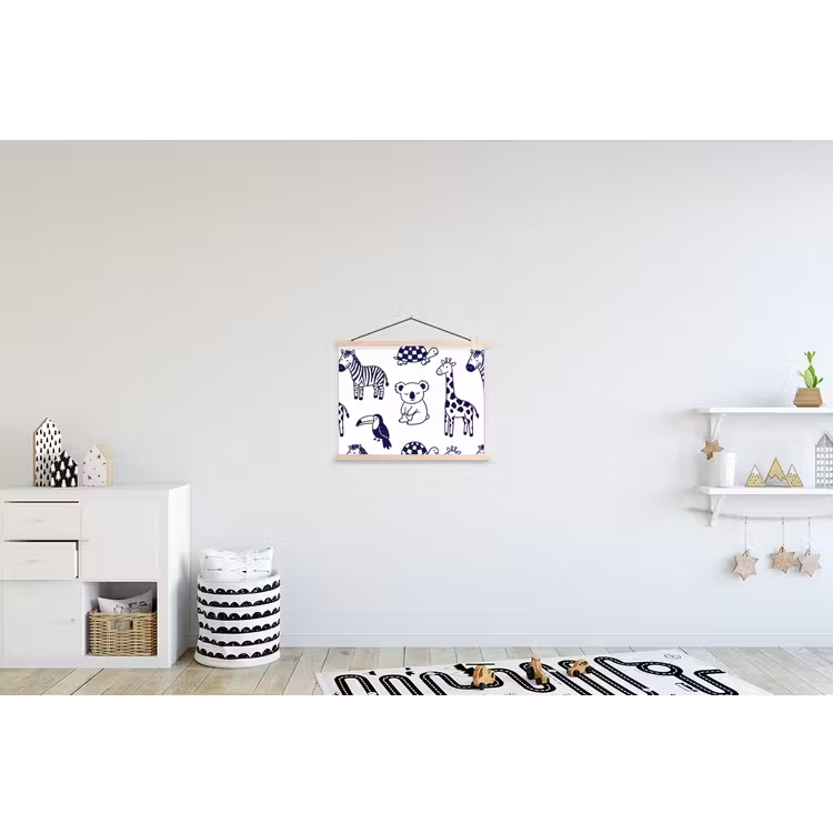 Hanging Poster - Animals - Pattern - Kids' Room - Graphic - White and Blue — 3