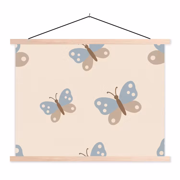 Hanging Poster - Insect - Butterfly Pattern - Abstract - Blue - Beige — 1