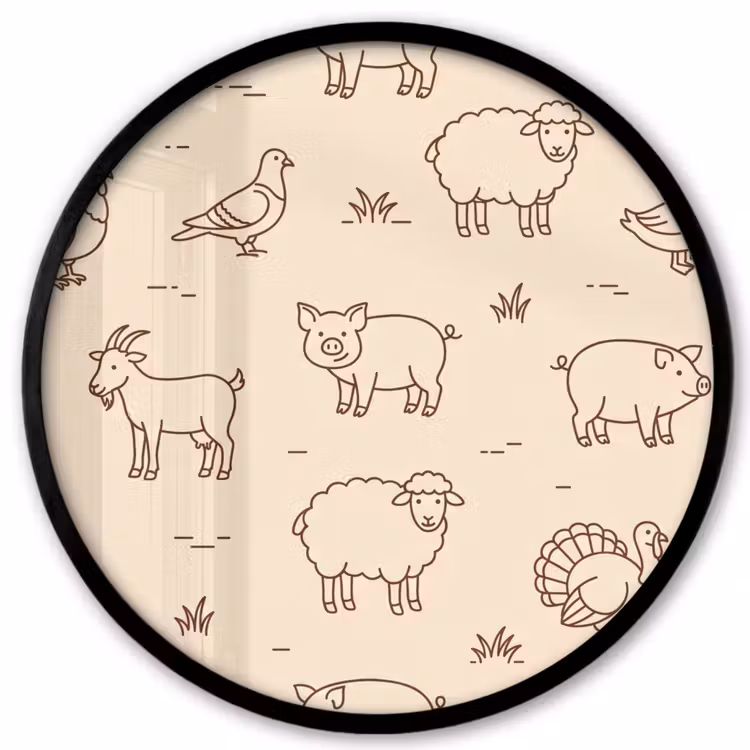 Photo Frame Round - Animals - Pattern - Farm - Minimalist - Beige — 1