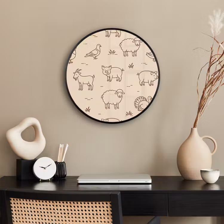 Photo Frame Round - Animals - Pattern - Farm - Minimalist - Beige — 2