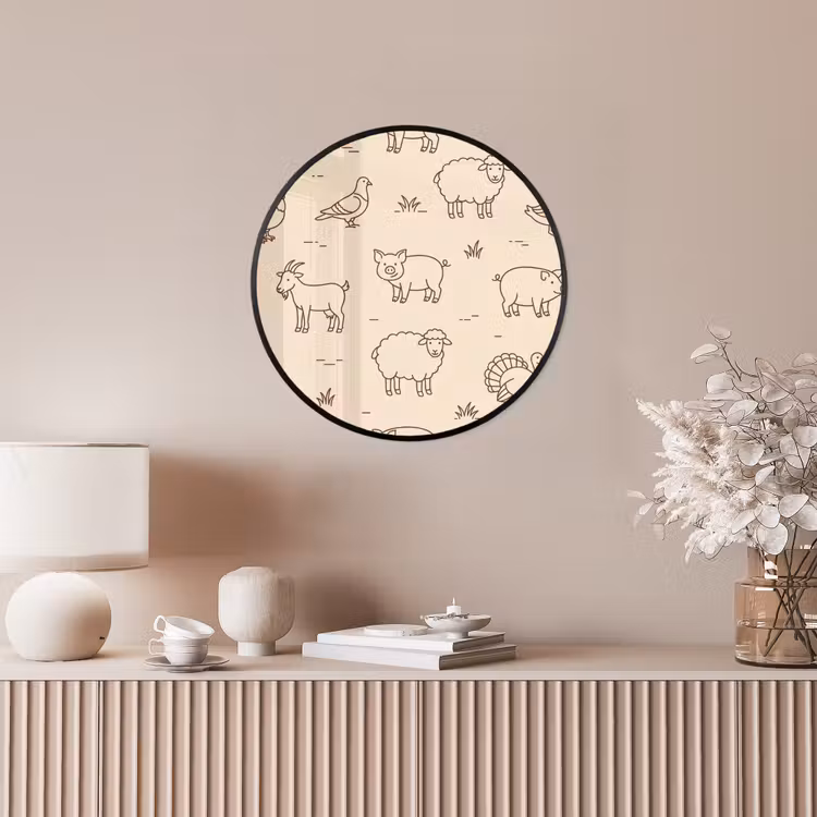 Photo Frame Round - Animals - Pattern - Farm - Minimalist - Beige — 4