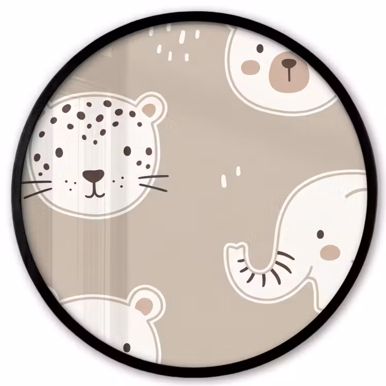 Photo Frame Round - Animals - Pattern - Illustration - Modern - Beige — 1