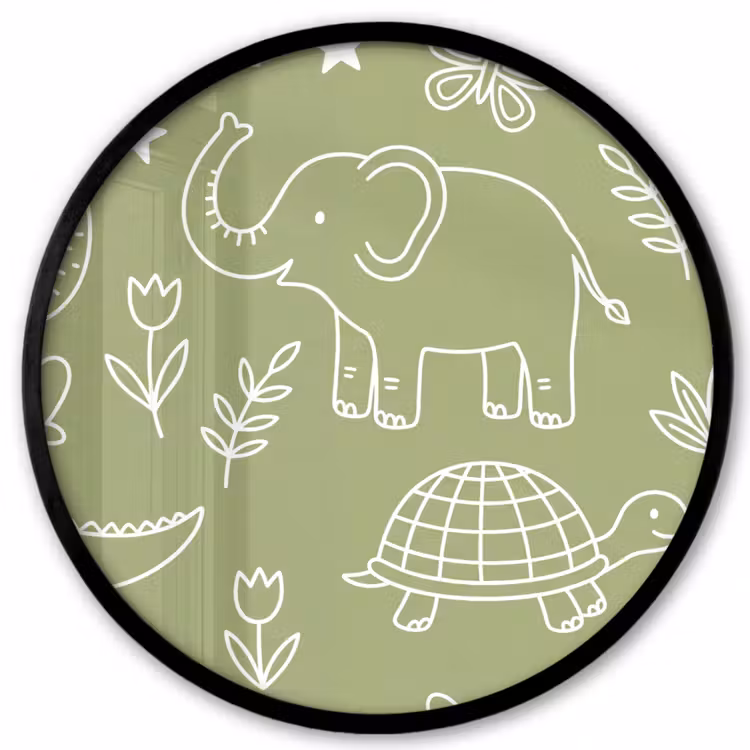 Photo Frame Round - Animals - Pattern - Illustration - Nature - Green — 1