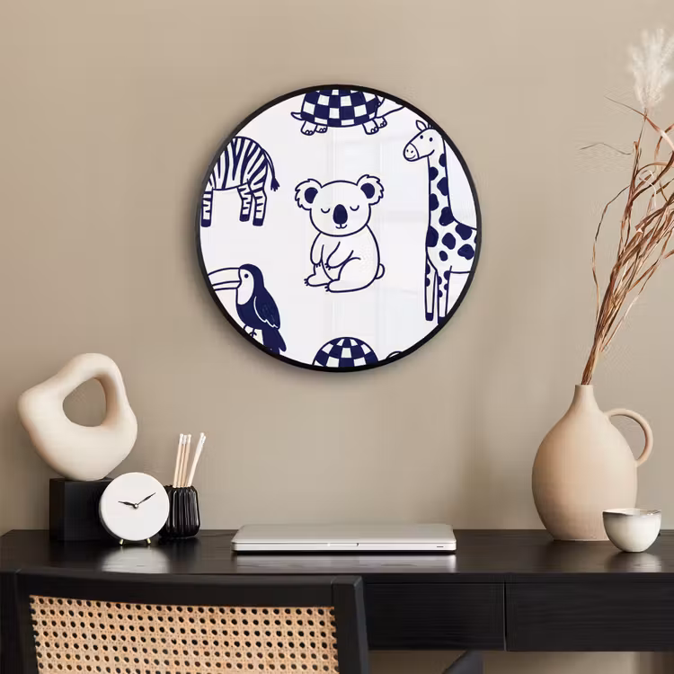 Photo Frame Round - Animals - Pattern - Kids' Room - Graphic - White and Blue — 2