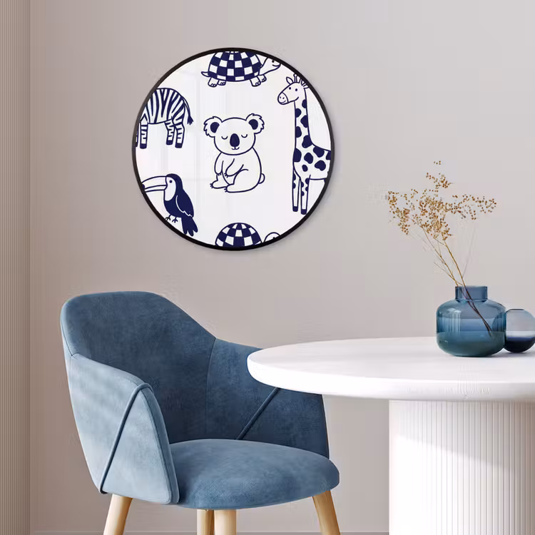Photo Frame Round - Animals - Pattern - Kids' Room - Graphic - White and Blue — 3