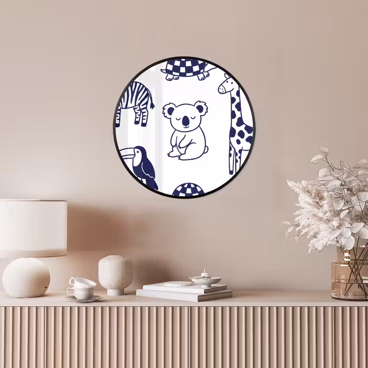 Photo Frame Round - Animals - Pattern - Kids' Room - Graphic - White and Blue — 4