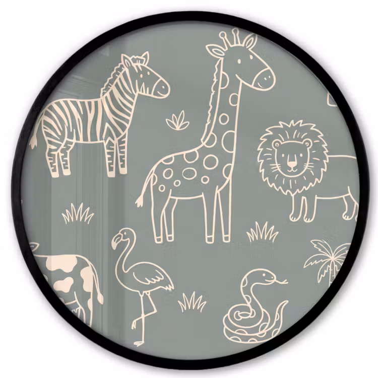 Photo Frame Round - Animals - Safari - Pattern - Illustration - Green — 1