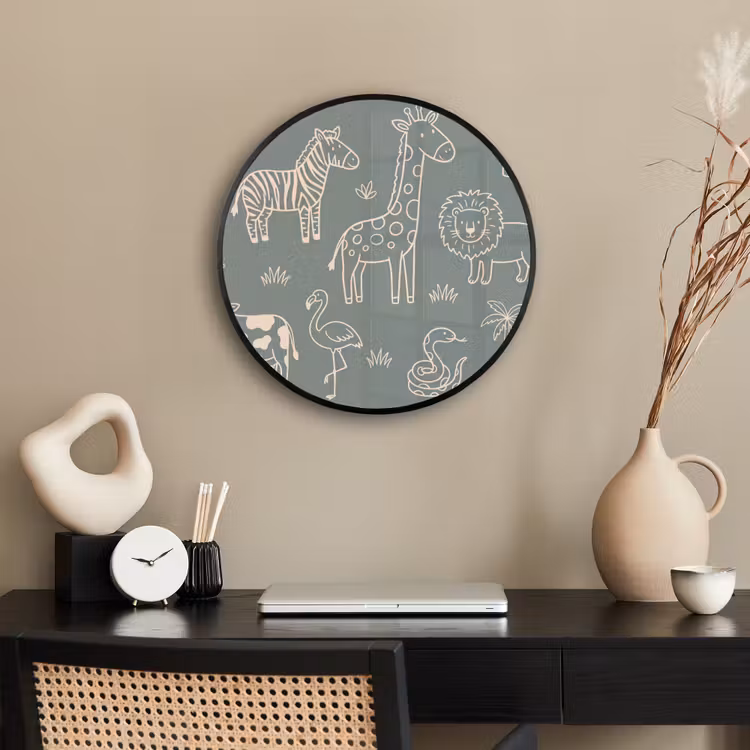 Photo Frame Round - Animals - Safari - Pattern - Illustration - Green — 2