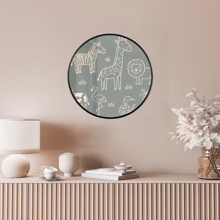 Photo Frame Round - Animals - Safari - Pattern - Illustration - Green — 4