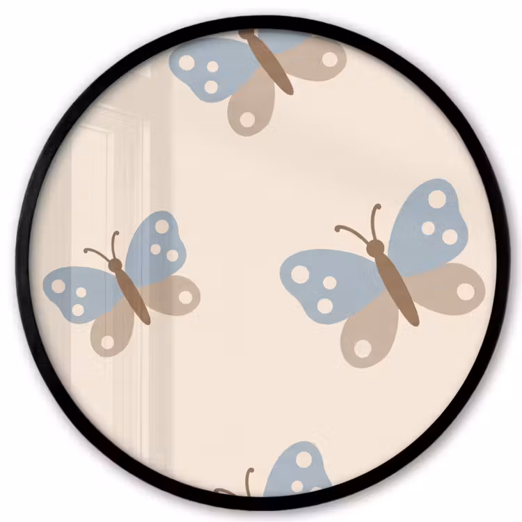 Photo Frame Round - Insect - Butterfly Pattern - Abstract - Blue - Beige — 1