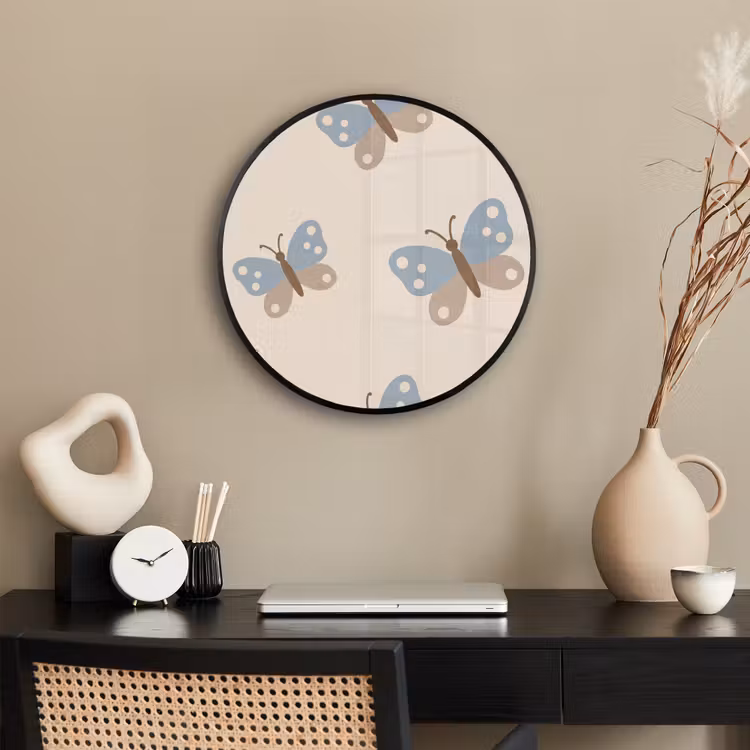 Photo Frame Round - Insect - Butterfly Pattern - Abstract - Blue - Beige — 2