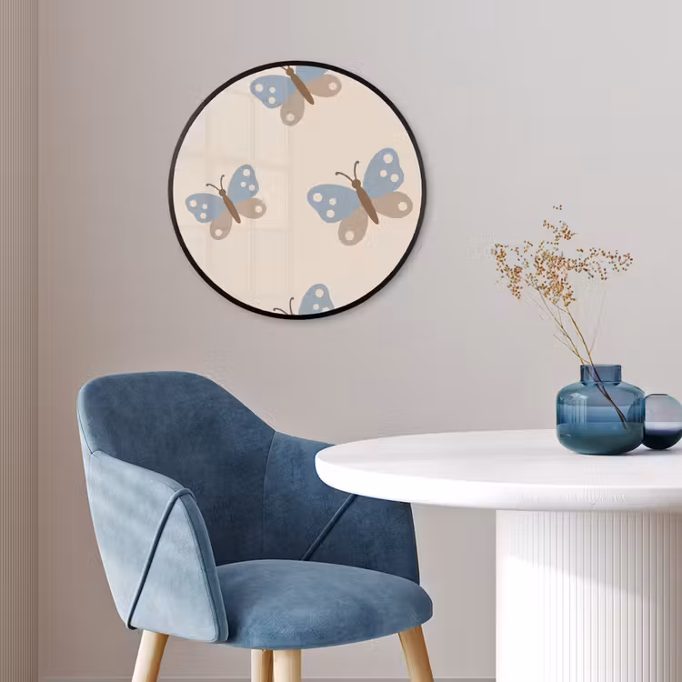 Photo Frame Round - Insect - Butterfly Pattern - Abstract - Blue - Beige — 3