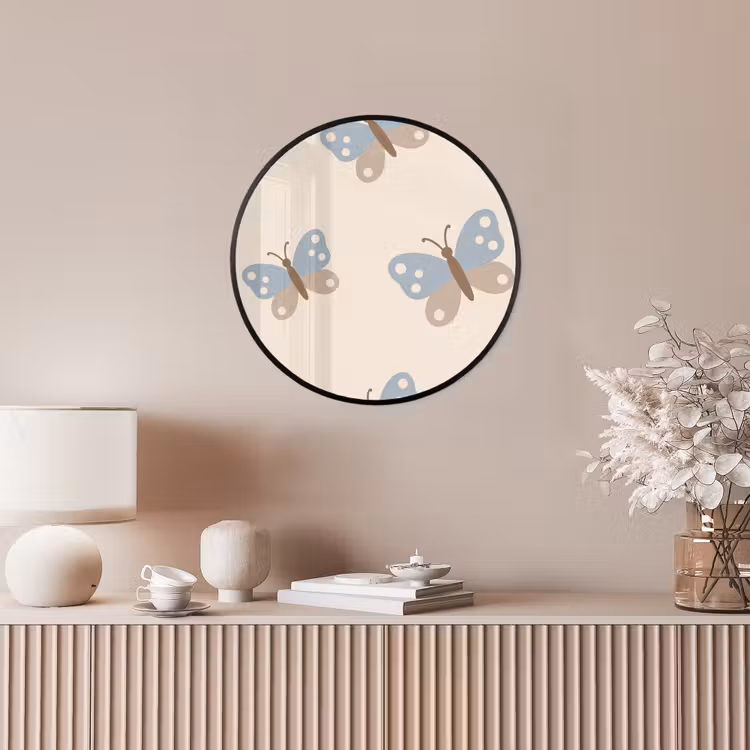 Photo Frame Round - Insect - Butterfly Pattern - Abstract - Blue - Beige — 4