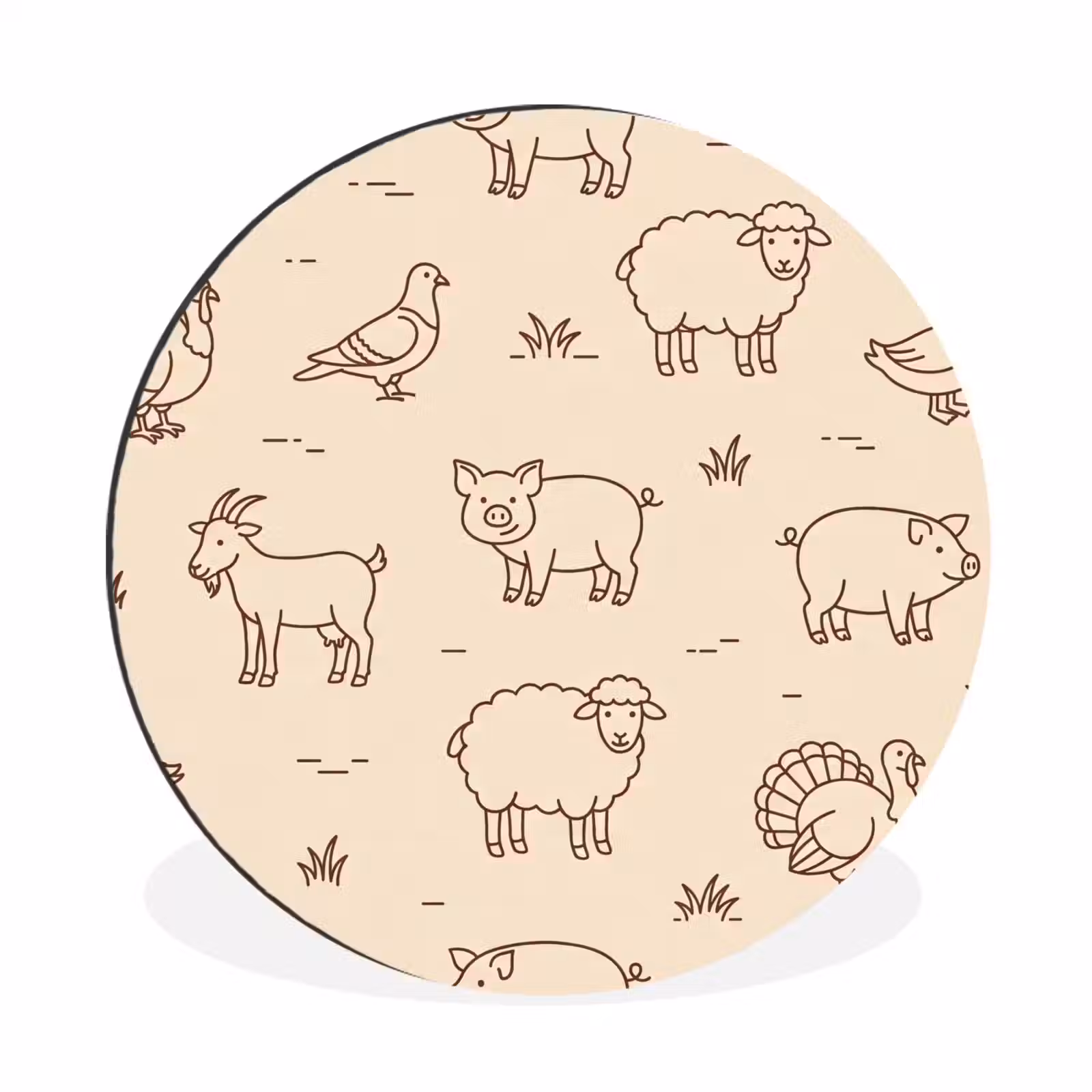 Wall circle - Aluminum - Animals - Pattern - Farm - Minimalist - Beige — 1