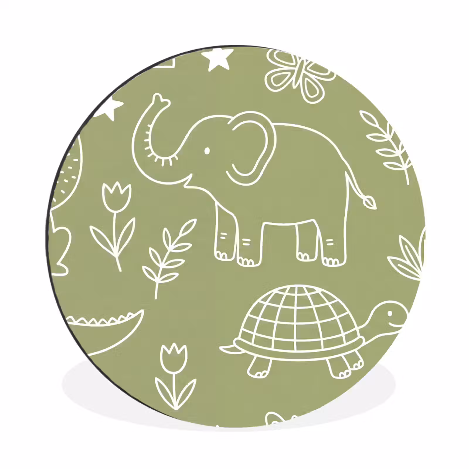 Wall circle - Aluminum - Animals - Pattern - Illustration - Nature - Green — 1