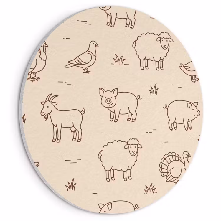 Acoustic painting round - Animals - Pattern - Farm - Minimalist - Beige — 1