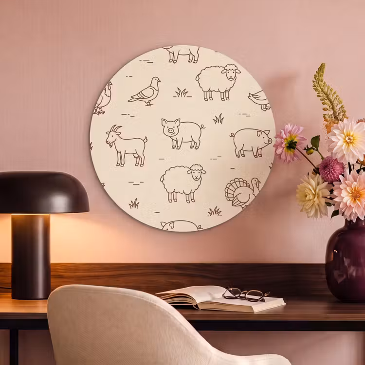Acoustic painting round - Animals - Pattern - Farm - Minimalist - Beige — 2