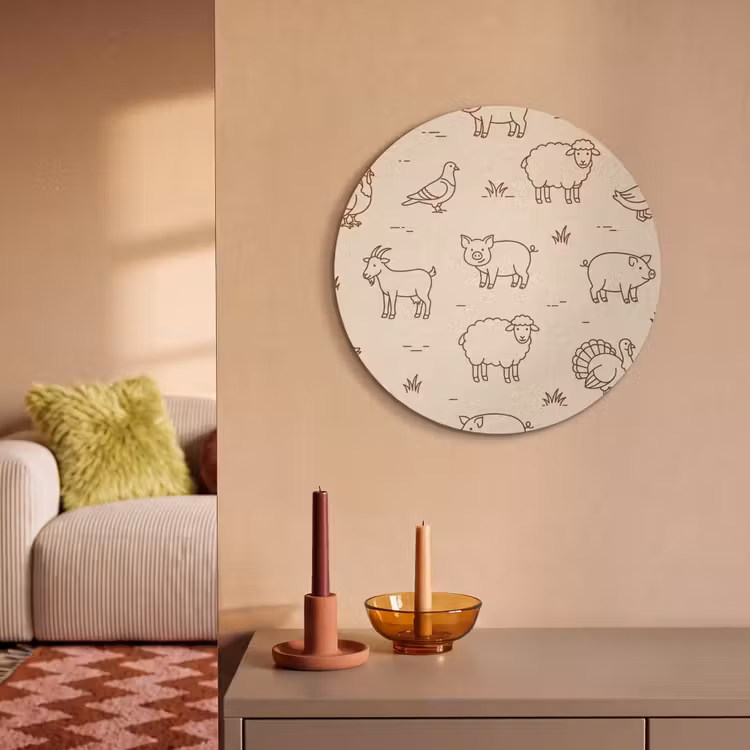 Acoustic painting round - Animals - Pattern - Farm - Minimalist - Beige — 3