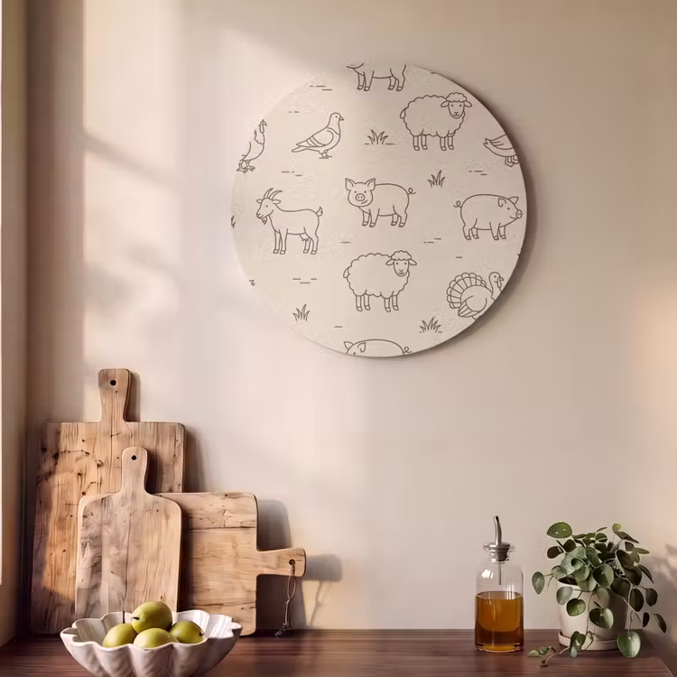 Acoustic painting round - Animals - Pattern - Farm - Minimalist - Beige — 4