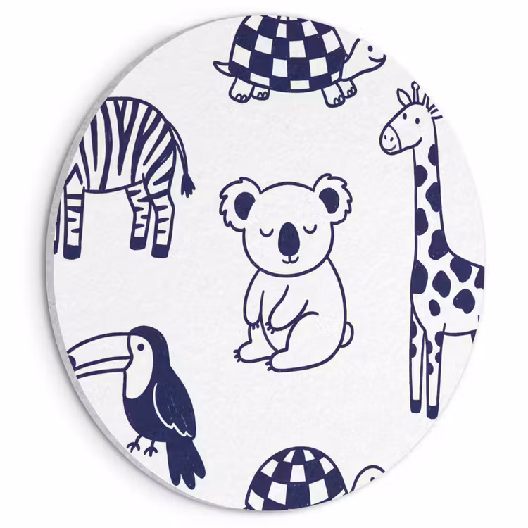 Acoustic painting round - Animals - Pattern - Kids' Room - Graphic - White and Blue — 1