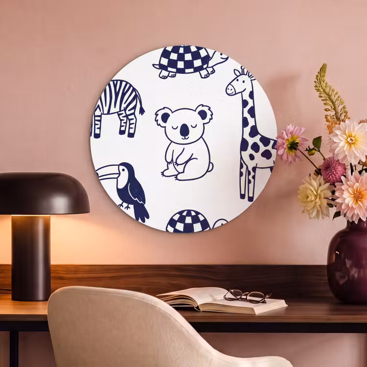 Acoustic painting round - Animals - Pattern - Kids' Room - Graphic - White and Blue — 2
