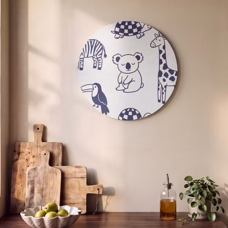 Acoustic painting round - Animals - Pattern - Kids' Room - Graphic - White and Blue — 4