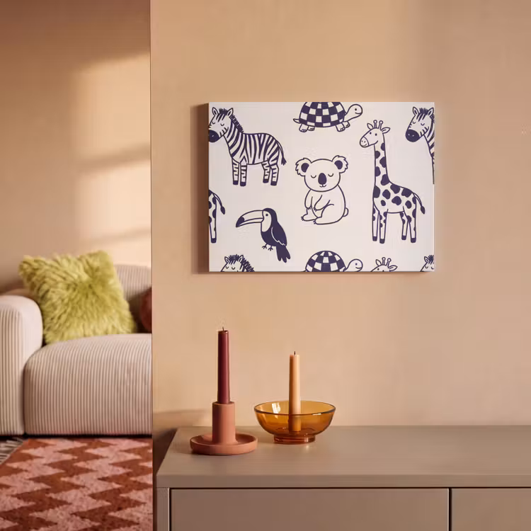 Acoustic Panel - Animals - Pattern - Kids' Room - Graphic - White and Blue — 2