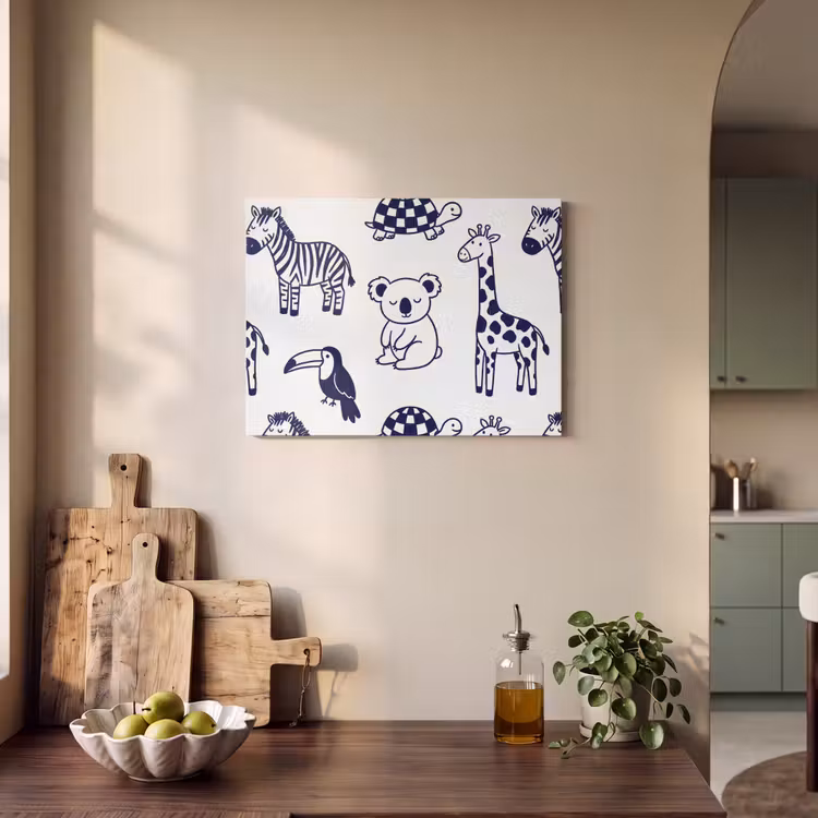 Acoustic Panel - Animals - Pattern - Kids' Room - Graphic - White and Blue — 3