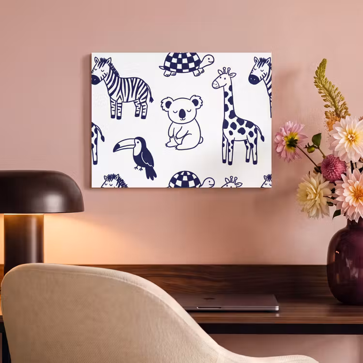 Acoustic Panel - Animals - Pattern - Kids' Room - Graphic - White and Blue — 4