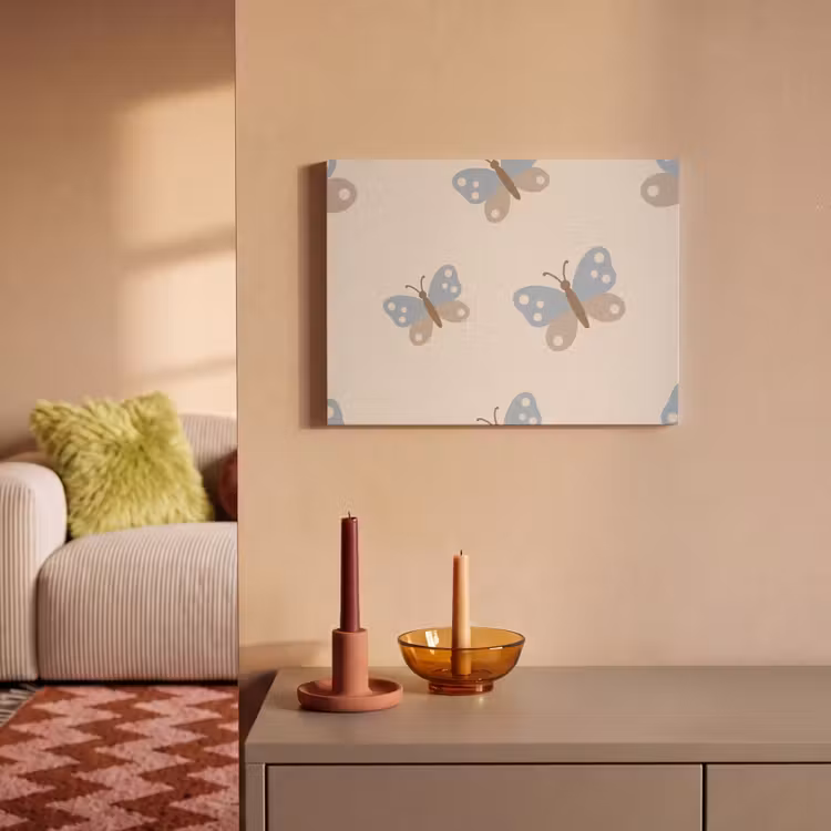 Acoustic Panel - Insect - Butterfly Pattern - Abstract - Blue - Beige — 2