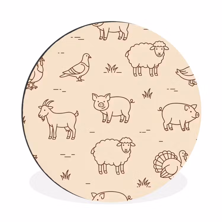 Wall circle - Aluminum - Animals - Pattern - Farm - Minimalist - Beige — 1