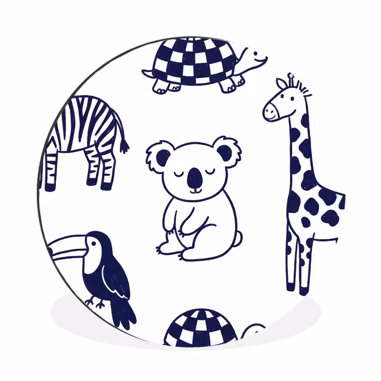 Wall circle - Aluminum - Animals - Pattern - Kids' Room - Graphic - White and Blue — 1