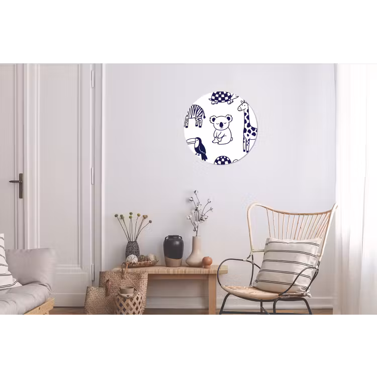 Wall circle - Aluminum - Animals - Pattern - Kids' Room - Graphic - White and Blue — 2