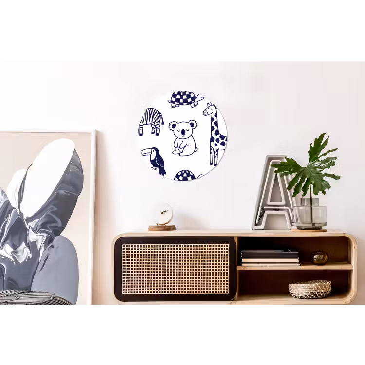 Wall circle - Aluminum - Animals - Pattern - Kids' Room - Graphic - White and Blue — 3