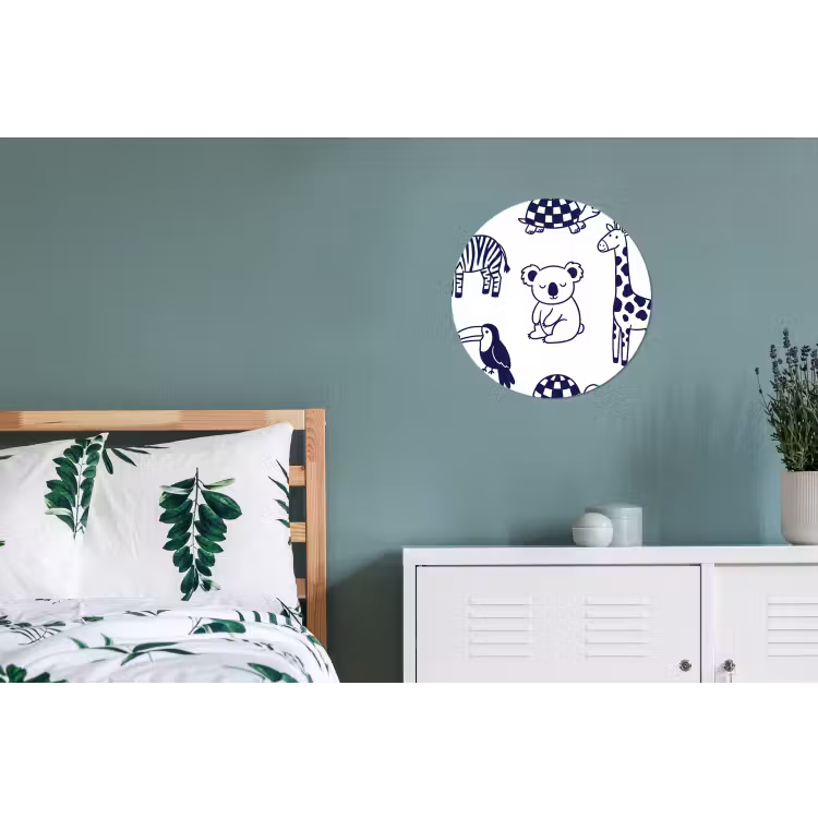 Wall circle - Aluminum - Animals - Pattern - Kids' Room - Graphic - White and Blue — 4
